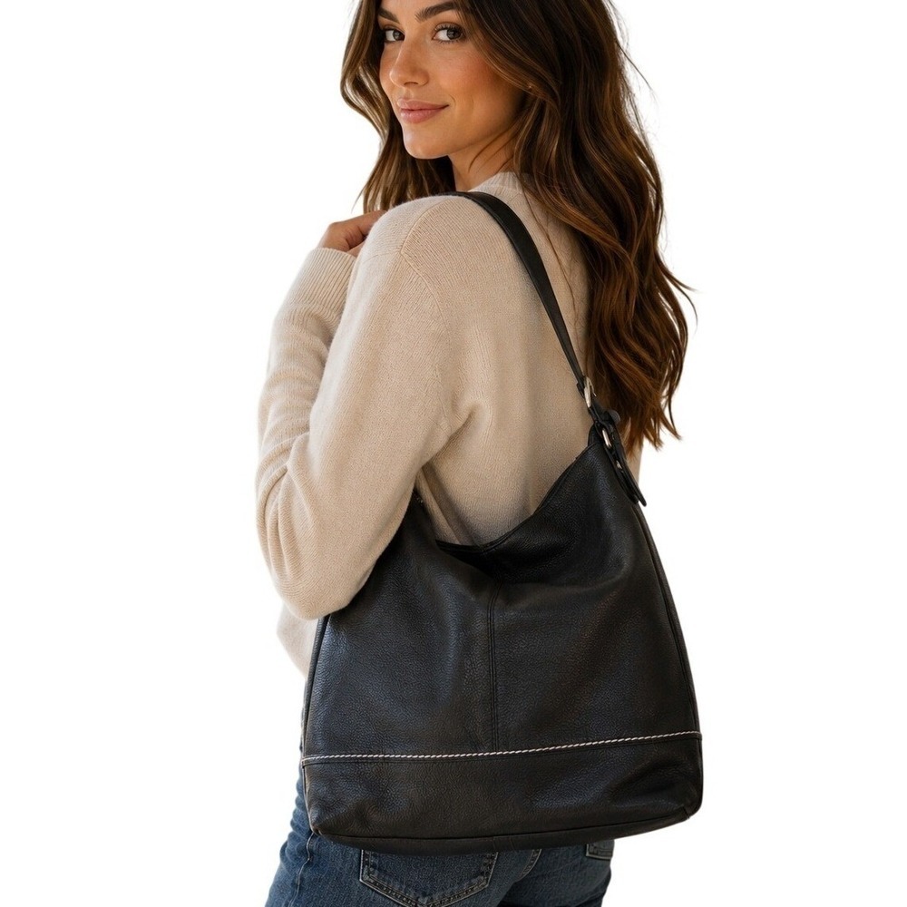 Vintage Boss Black Leather Hobo Shoulder Bag Y2K Slouchy Minimalist Purse